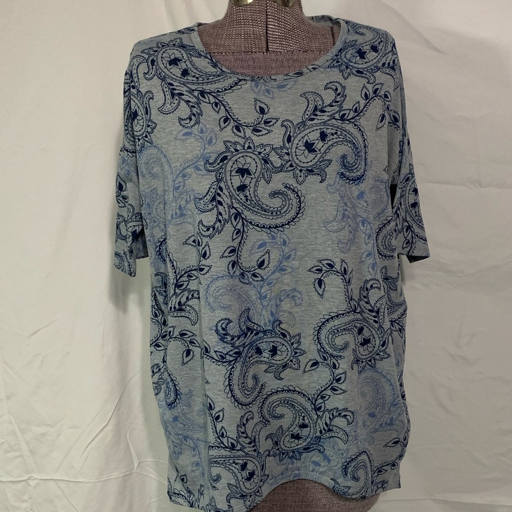 LuLaRoe Irma in grey and blue paisley